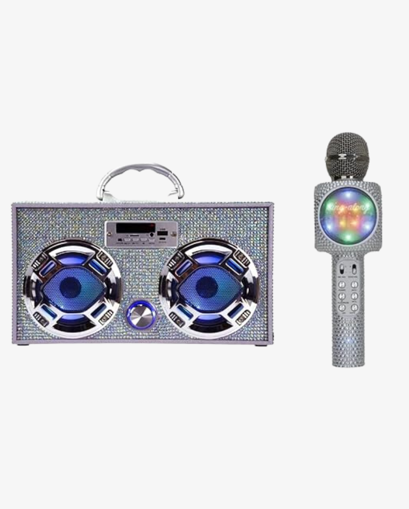 Bling Bundle-Wireless Karaoke Microphone & Boombox-Silver