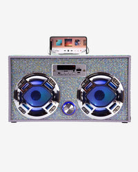 Bling Bundle-Wireless Boombox, Karaoke Microphone, & Headphones-Silver