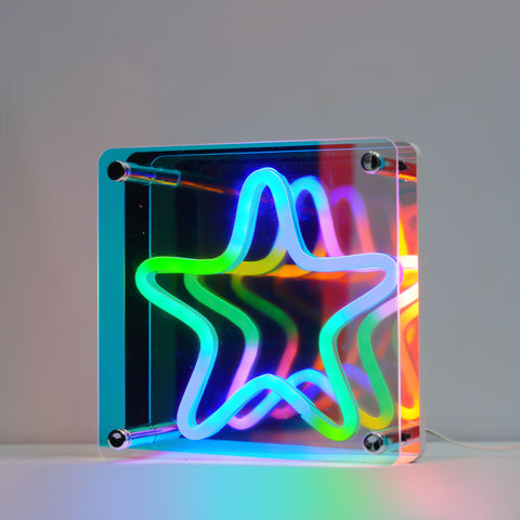 Neon Art Infinity Mirror Lights Wall & Desk Sign-Star