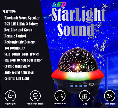 Starlight Sounds Wireless Bluetooth Speaker With LED Night Light Star Projector