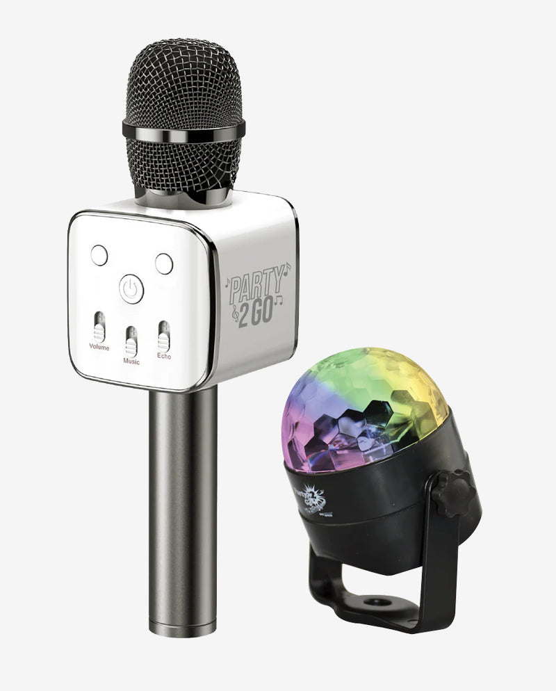 Party 2 Go Black Karaoke Microphone & Disco Ball Combo