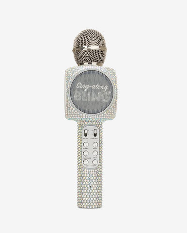 Sing-along Silver Bling Karaoke Microphone & Bluetooth Speaker All-in-one w/ USB Disco Ball