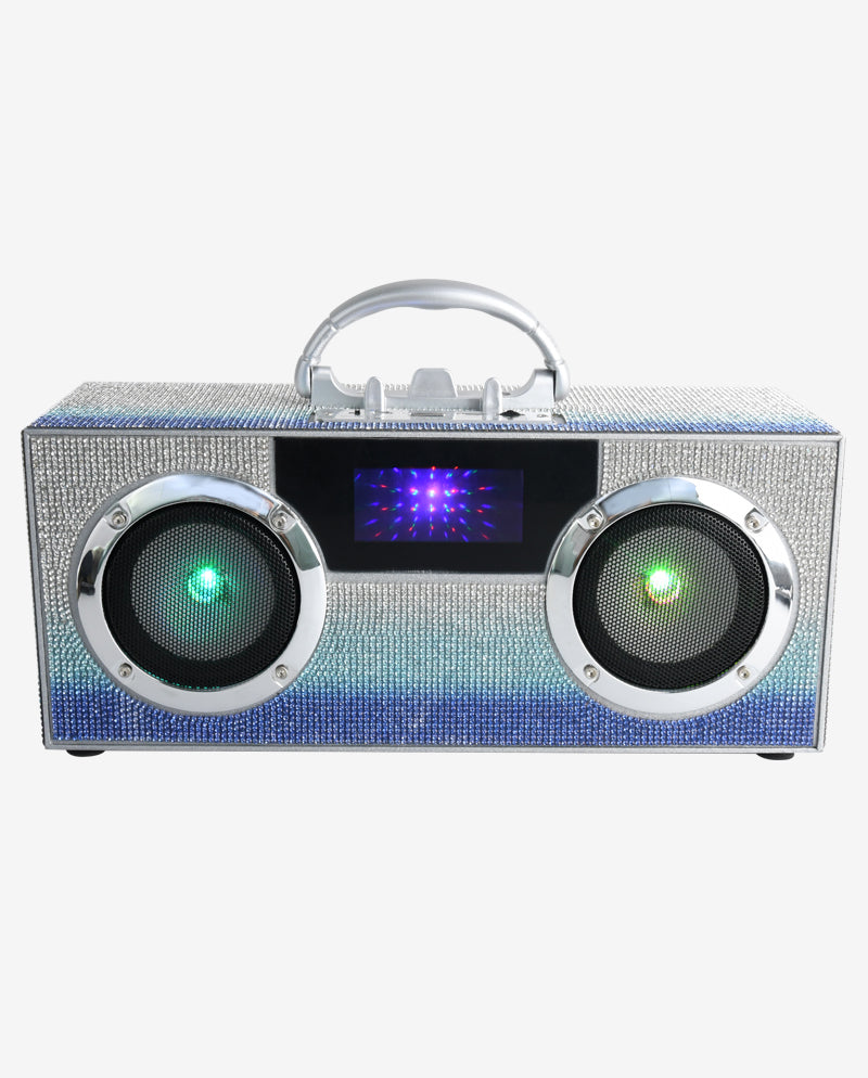 Mini Ombre Blue Bling Boombox With Phone Holder