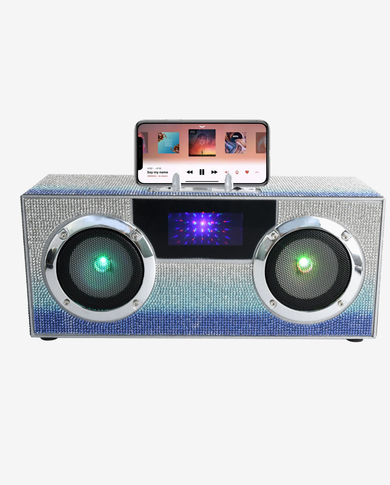 Mini Ombre Blue Bling Boombox With Phone Holder